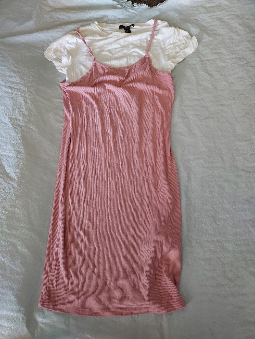 Forever 21 Pink Ribbed Slip Dress with White Tee